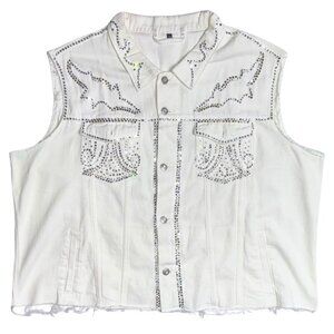 Beyoncé Cowboy Carter Inspired HM Distressed White Vest w/ Crystal Rhinestones
